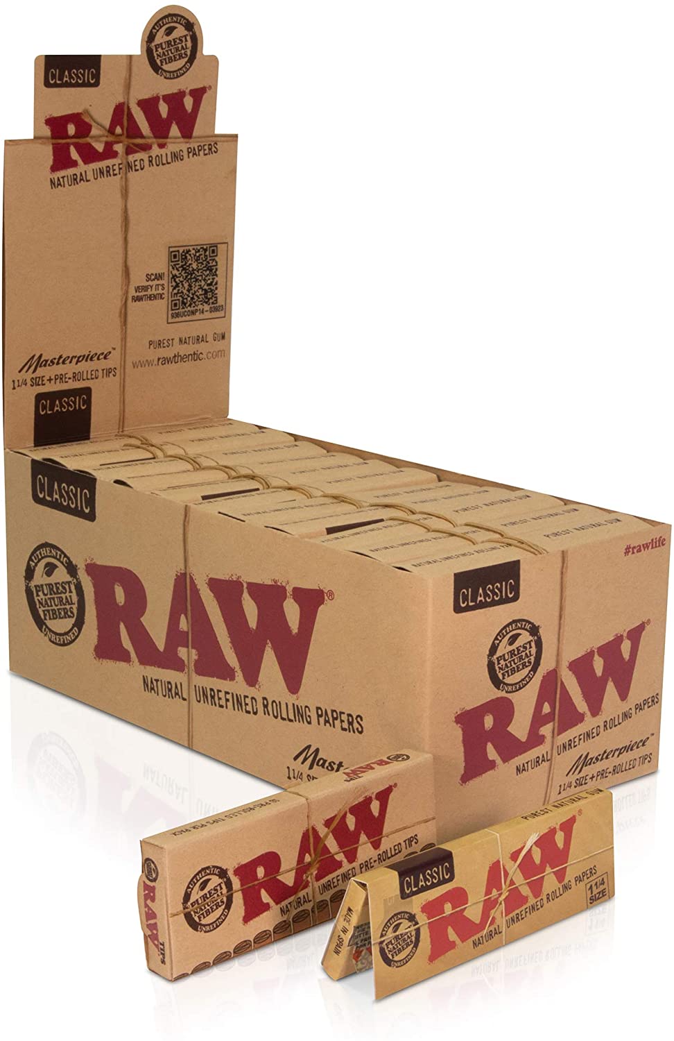 RAWthentic Masterpiece 1 1/4 Classic Rolling Paper with Re-Usable Pre-Rolled Tips | 24 Packs