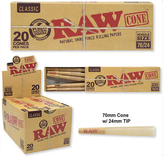 RAWthentic Raw Classic Pre-rolled Cone 12 Counts/Display Single Size 70/24