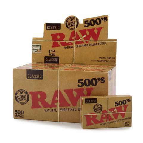 RAWthentic Classic 500's Creaseless 1-1/4  Rolling Papers 500 Leaves Per Pack 20 Per Box