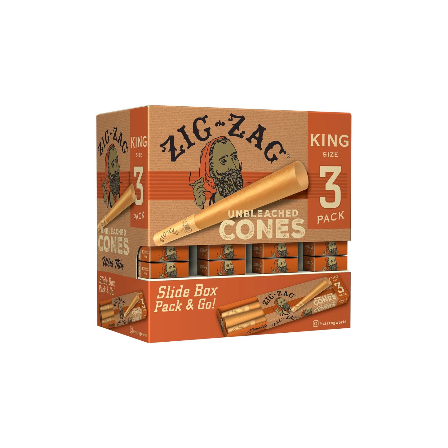 ZIG ZAG Unbleached Paper Cones 36ct Slide Box in 1-1/4" and King Size