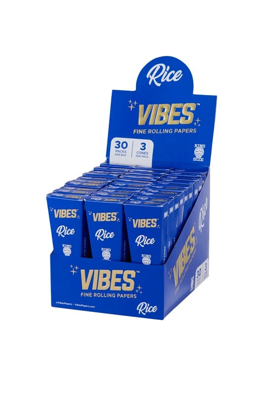 VIBES King Size & 1-1/4" Cones Box - Organic Hemp, Ultra Thin, Rice, or Hemp